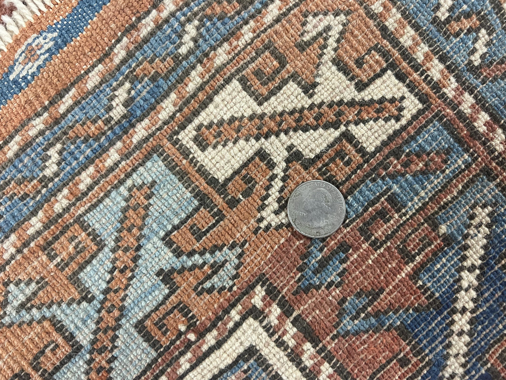 Turkish Kazak Rug 3x4, Wool Hand Knotted Handmade Vintage Carpet, Geometric Tribal Repeated Motif, Small 3 x 4 Antique Rug, Cream Red