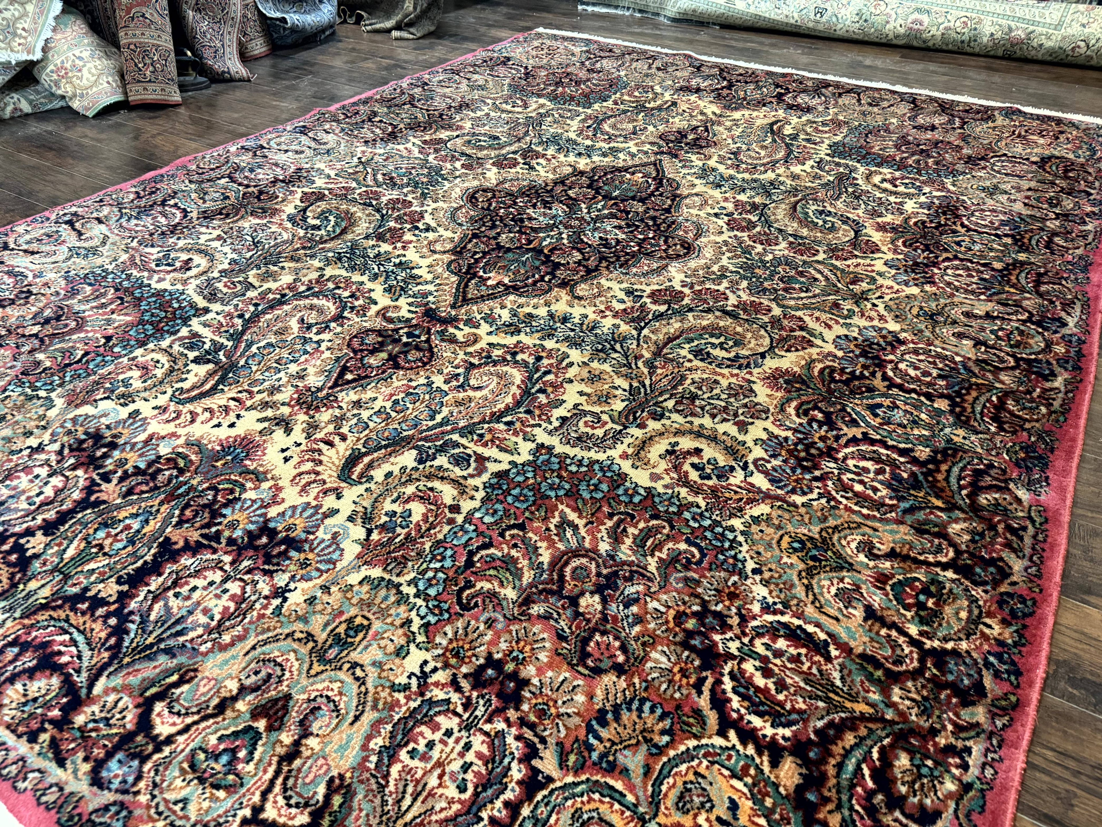 Antique Karastan Kirman Rug 8.8 x 12, Imperial Karastan #1427, Ivory Kirman