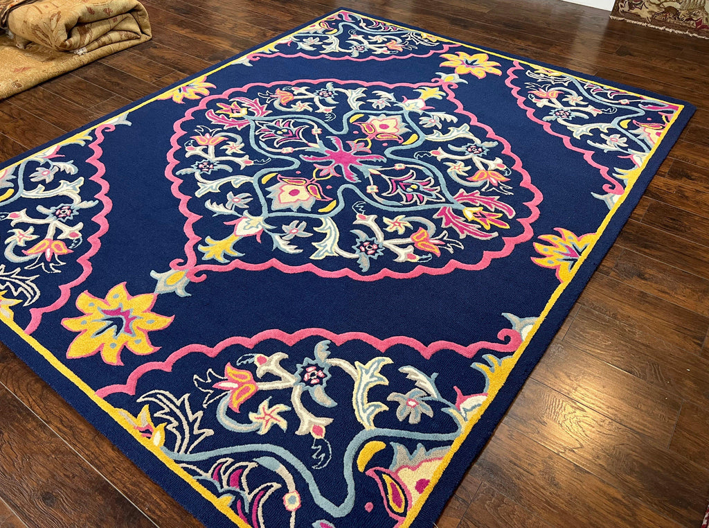 Safavieh Rug 8x10 Belagio Collection, Navy Blue Pink Yellow, Power-Loomed Wool Carpet, Floral Area Rug, Modern Rug, Room Sized 8 x 10 ft Rug