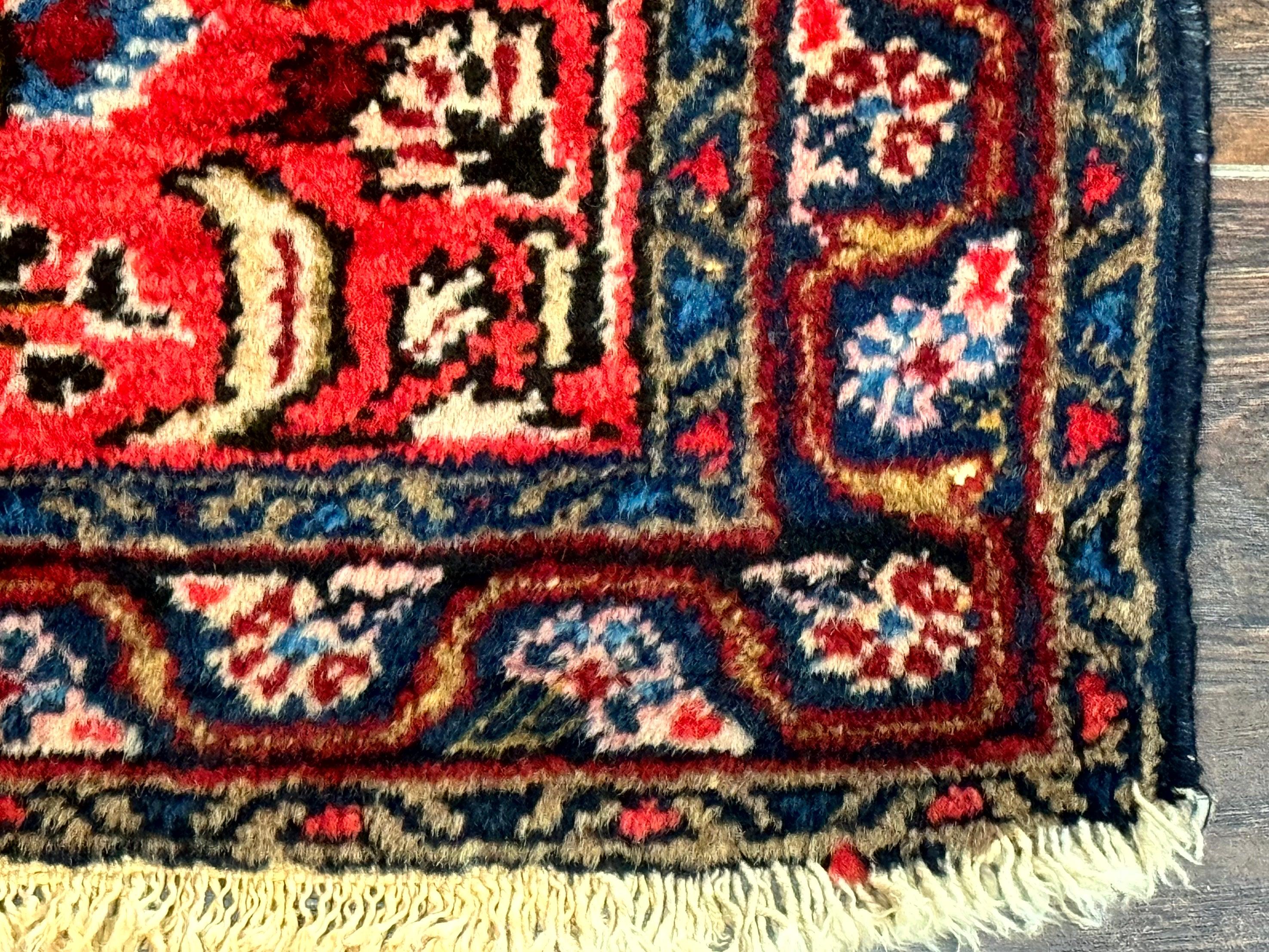 Small Antique Persian Tribal Rug 2x3, Red, Floral, Handmade, Hamadan Rug