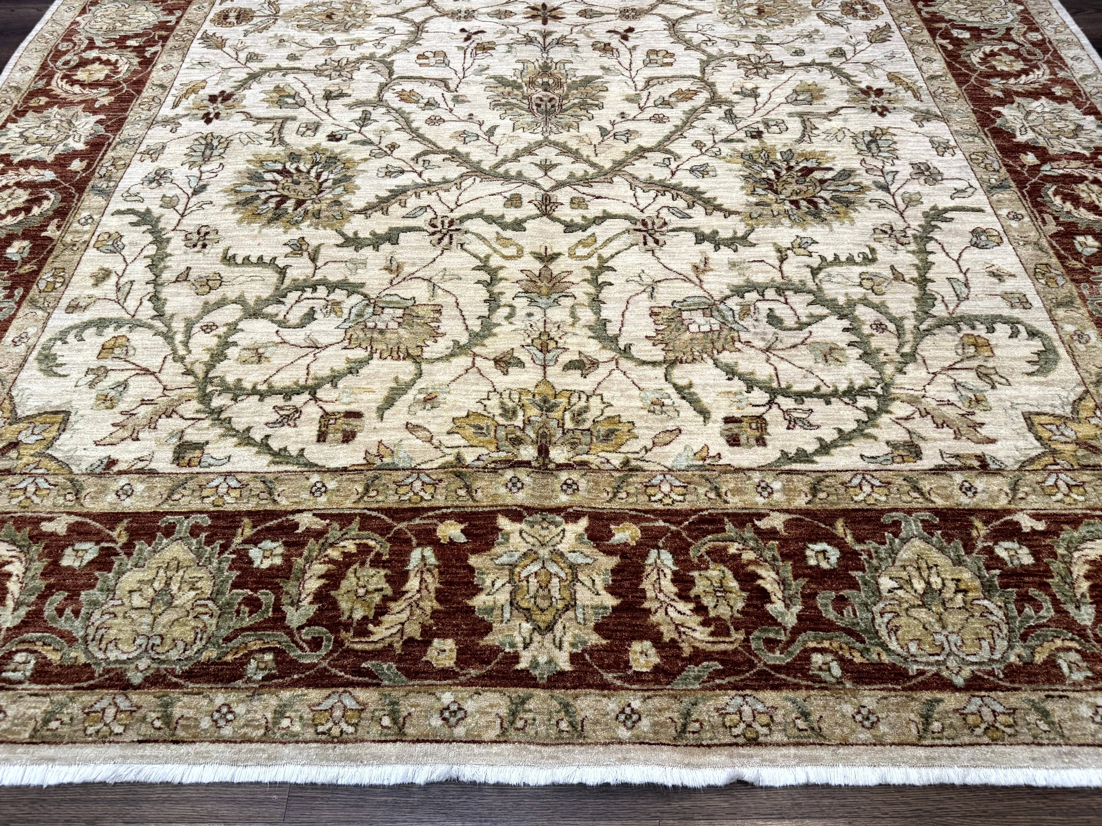 Pakistani Rug 9x12, Floral Allover Peshawar Carpet, Chobi, Beige and Rust Red, Traditional
