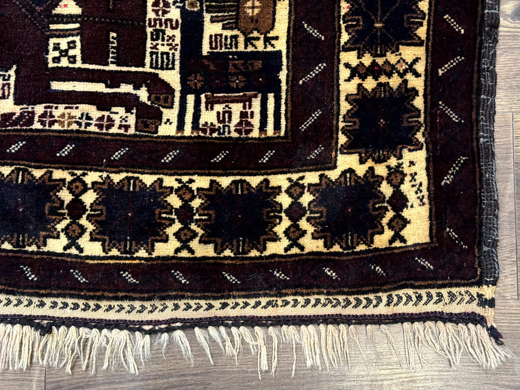 Persian Baluch Tribal Rug 4x6, Human and Bird Pictorials, Vintage, Wool, Collectible