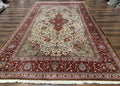 Persian Qum Rug 7x11, Beige and Red, Highly Detailed Floral Pattern, Fine 260 KPSI