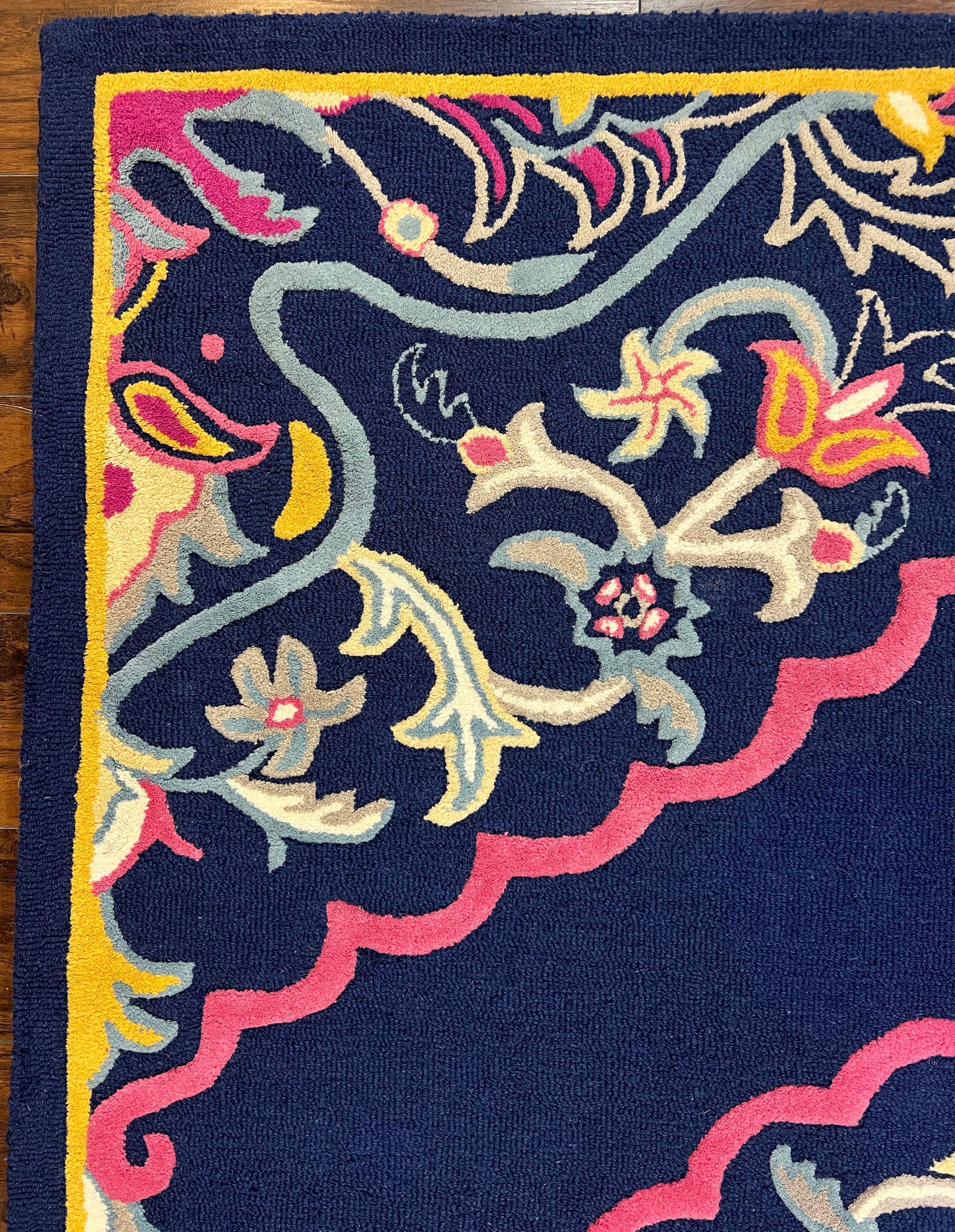 Safavieh Rug 8x10 Belagio Collection, Navy Blue Pink Yellow, Power-Loomed Wool Carpet, Floral Area Rug, Modern Rug, Room Sized 8 x 10 ft Rug