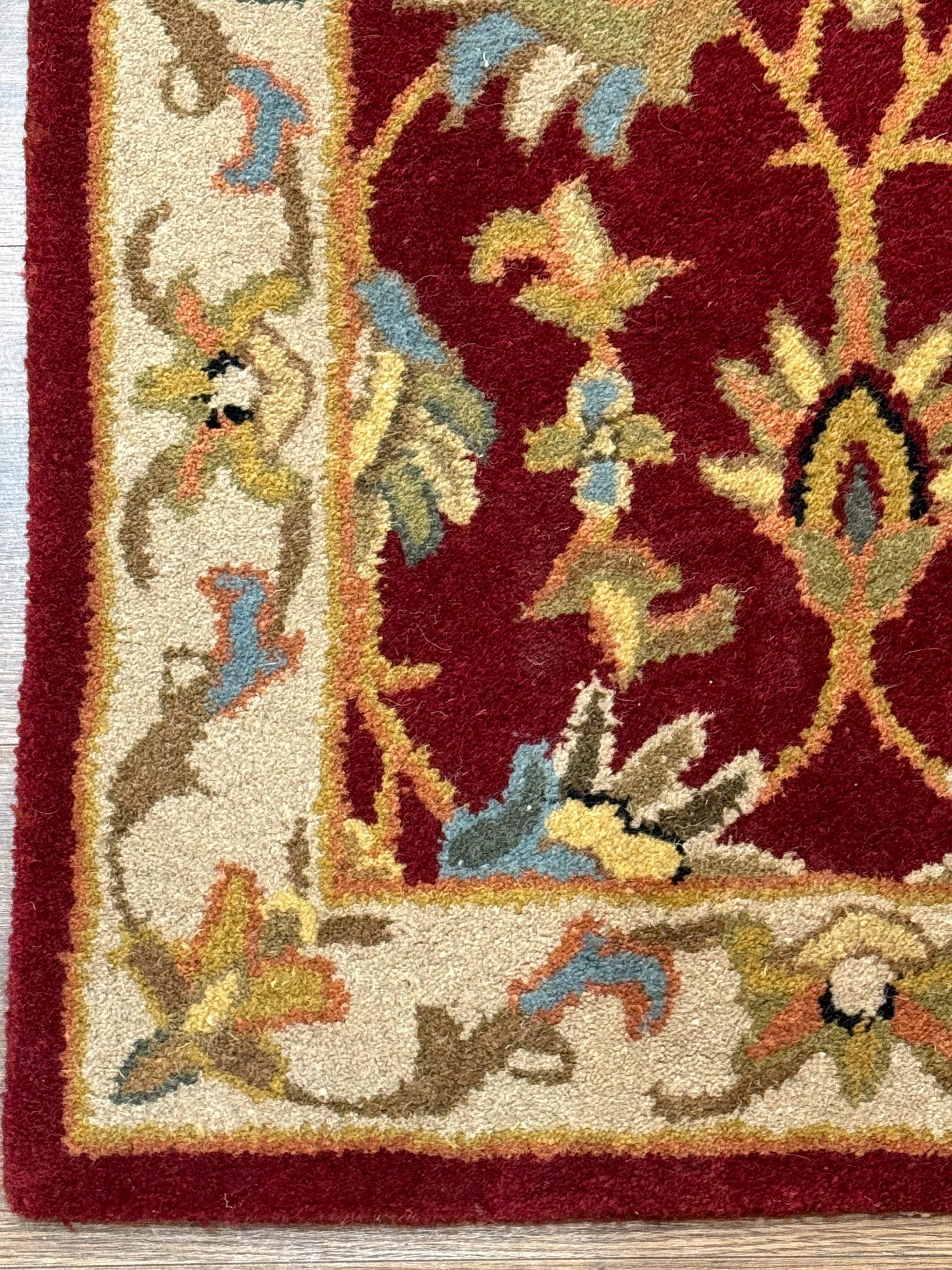Small Floral Wool Rug 2x3, Safavieh Heritage Collection, Dark Red & Cream