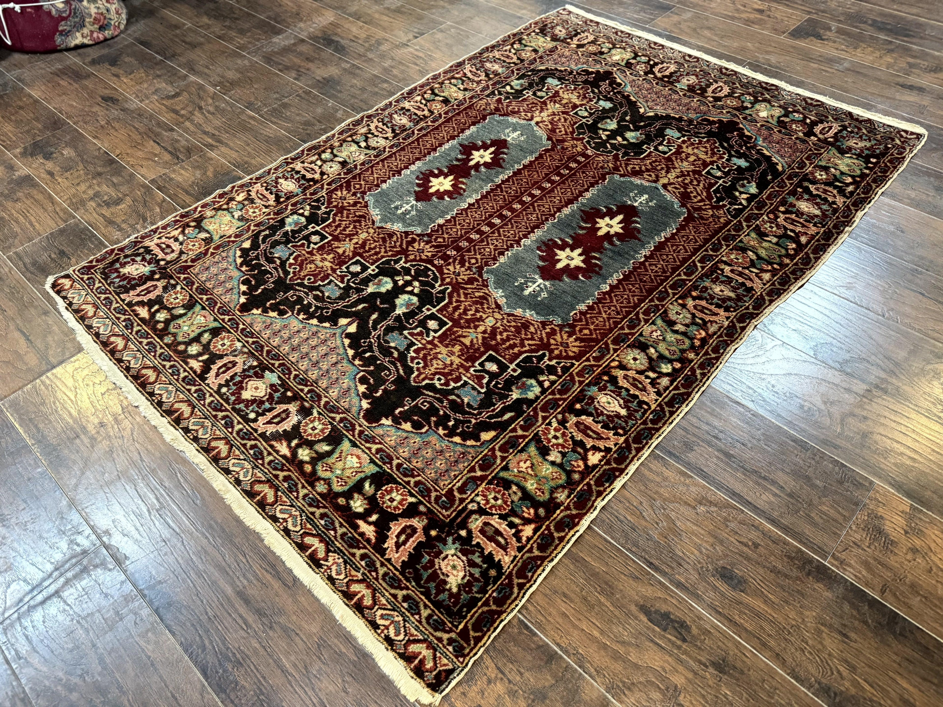 Antique Turkish Rug 4x6, Unique Rare Carpet