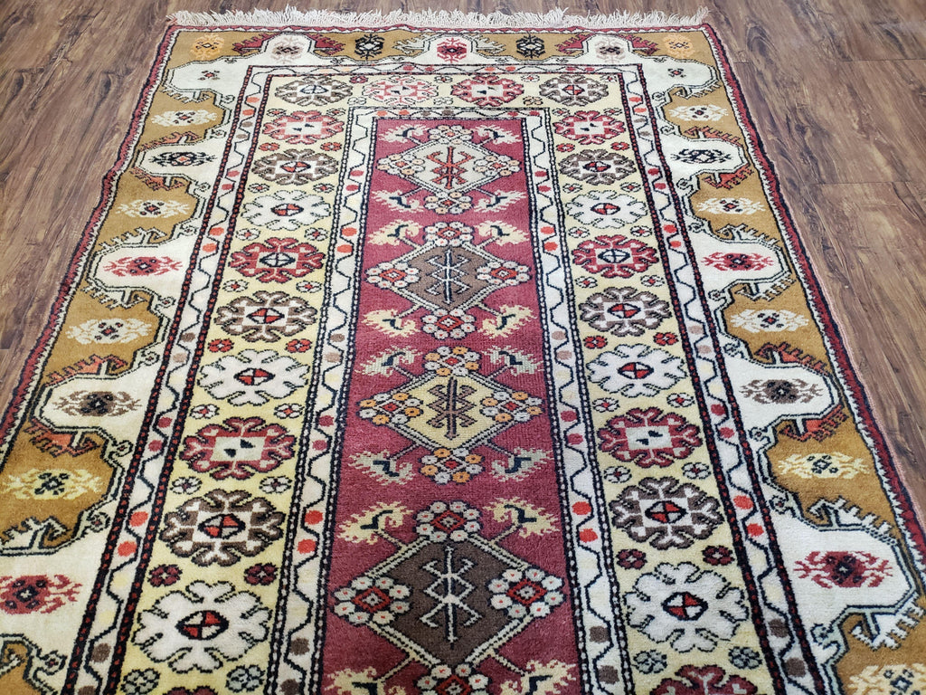 Turkish Caucasian Rug 4x7, Wool Turkish Talish Carpet, Geometric Rug