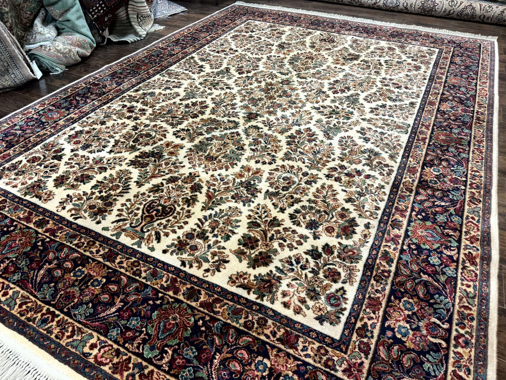 8.8 x 12 Karastan Ivory Sarouk Rug #760, Wool Pile, Vintage, Original 700 Series