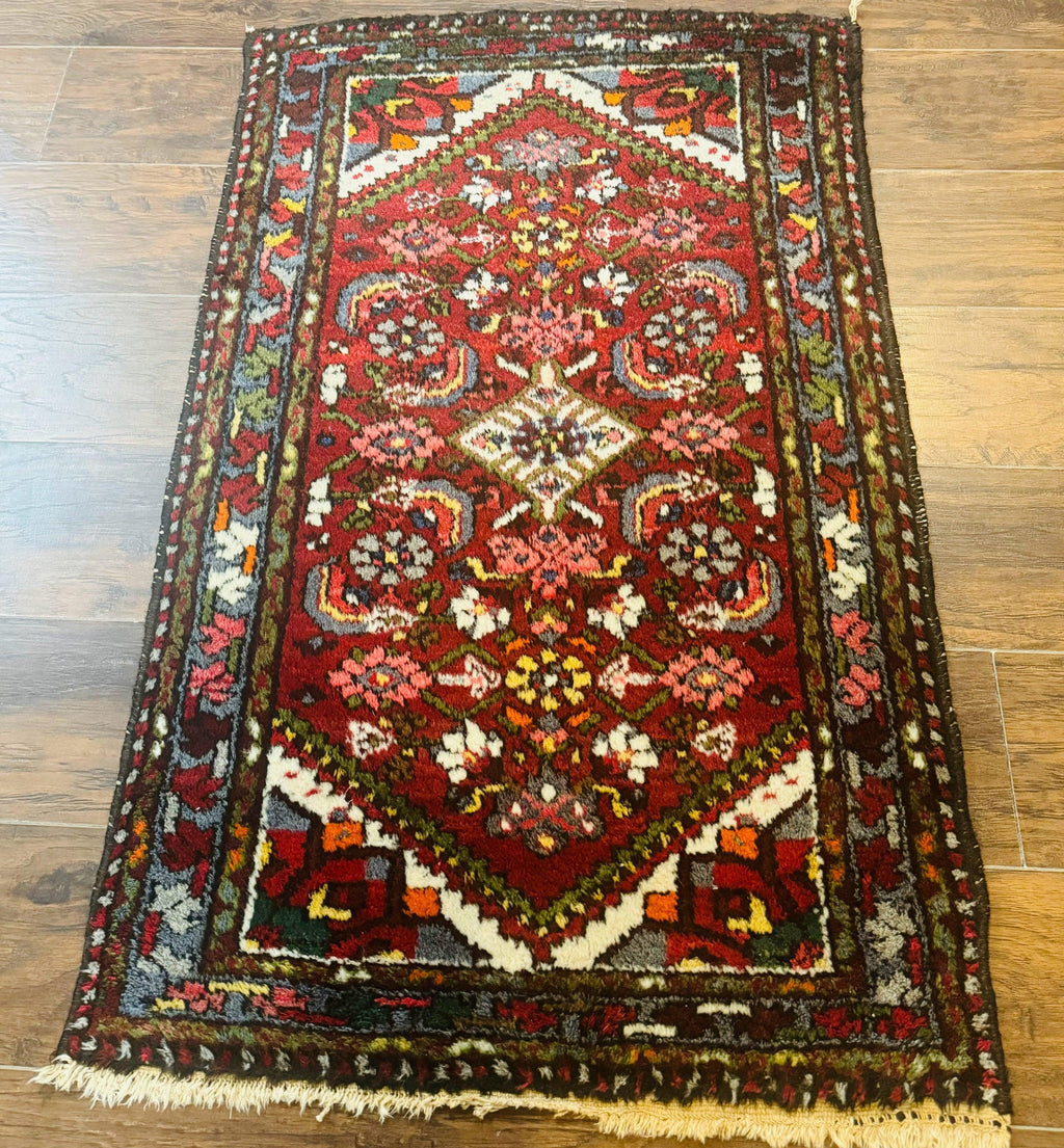 Small Red Persian Tribal Rug 2.6 x 4, Wool Rug, Persian Hamadan Rug