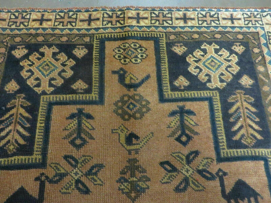 4' X 6' Antique Handmade Turkish Anatolian Wool Rug Camel Vegetable Dyes