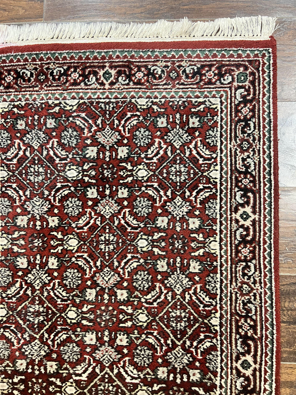 Indo Persian Runner Rug 2.7 x 8, Wool Hand Knotted Vintage Carpet, Red Black, Herati Allover Pattern, Oriental Runner, Rug for Hallway