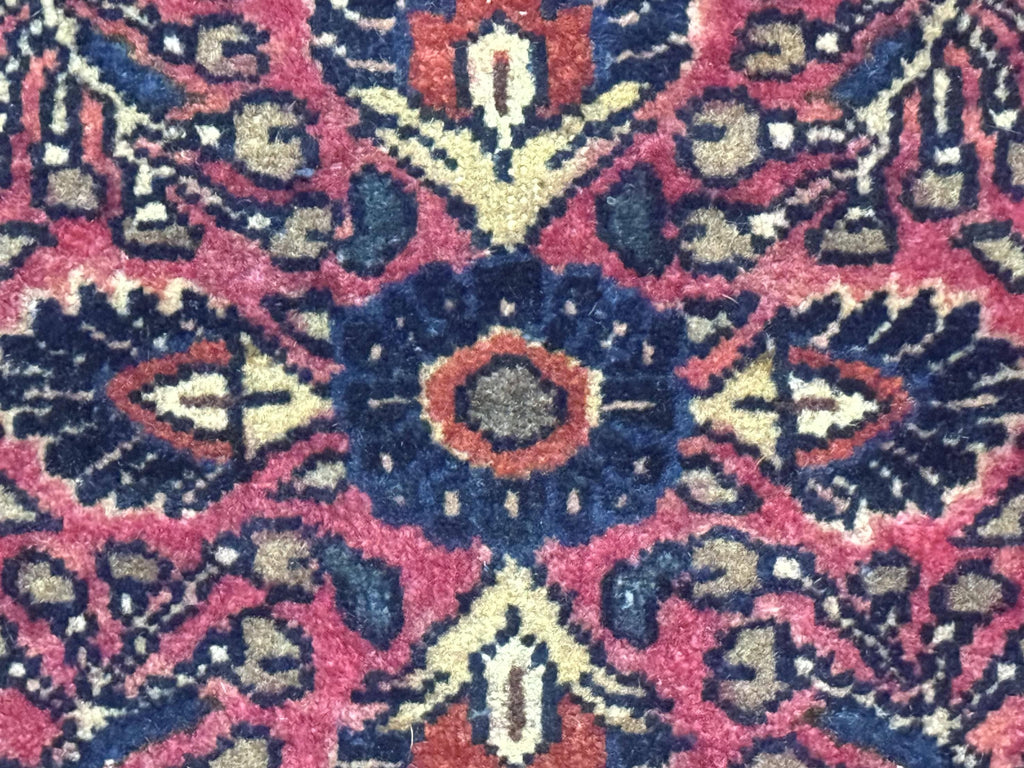 Small Antique Persian Sarouk Rug 2x2 ft, Red 1920s Wool Rug