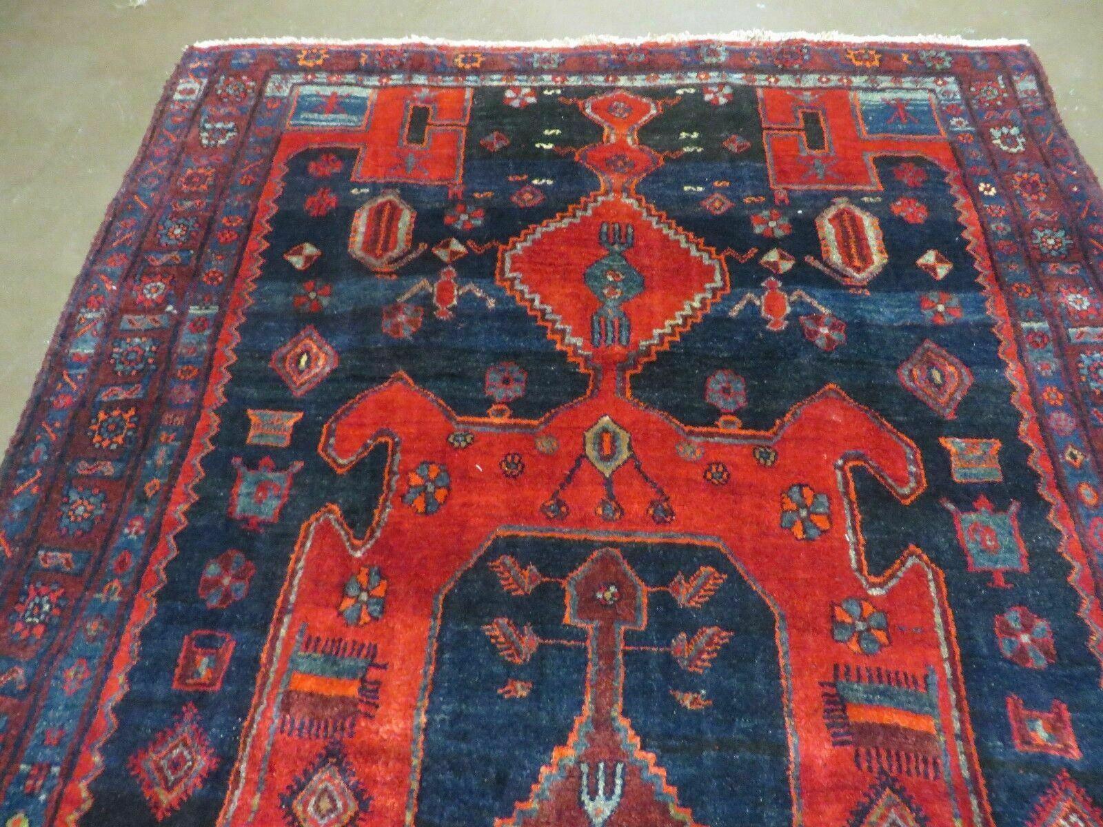 4' 6" X 8' 2" Antique Handmade India Tribal Geometric Wool Rug Red Blue # 129