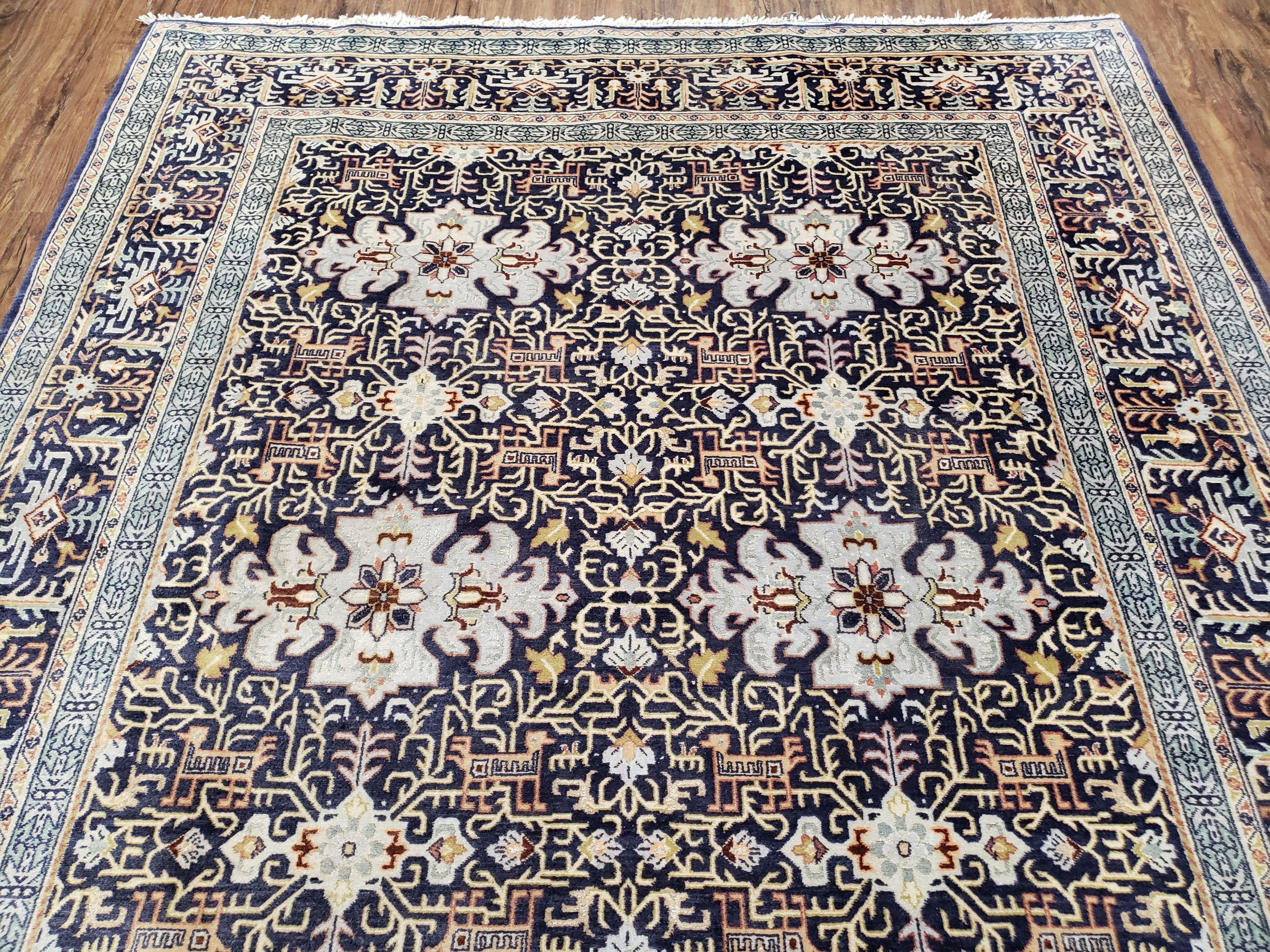 Persian Kashan Rug, Navy Blue, Hand-Knotted, Wool, 4' 8" x 7' 4", Pair A