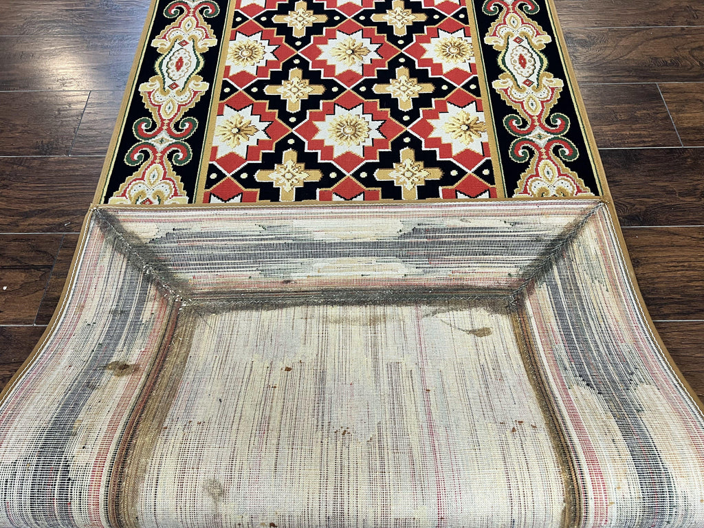 Vintage Runner Rug 3.5 x 14, Long Runner Rug, Stark Custom Made Carpet, European Design, Red Black Ivory Tan, Long Rug for Hallway