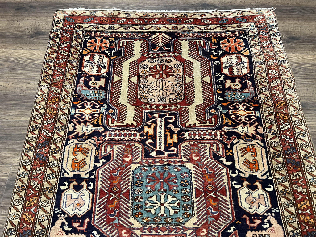 Persian Ardabil Wide Runner Rug 4x10 - Geometric Medallions & Animal Pictorials