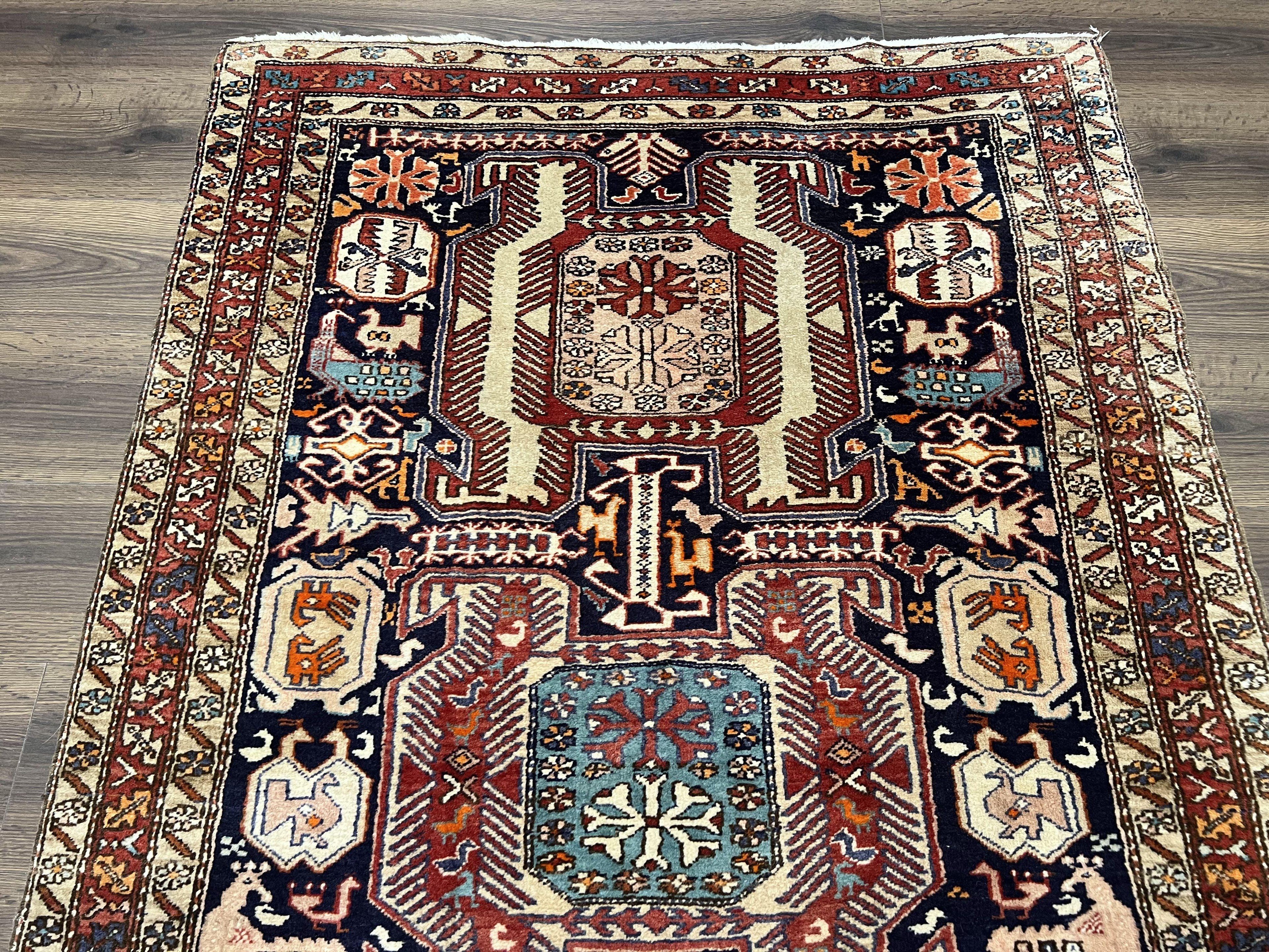 Persian Ardabil Wide Runner Rug 4x10 - Geometric Medallions & Animal Pictorials