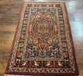 Antique Persian Tabriz Rug 3x5, Brick Red Navy Blue, Floral Medallion, Small Persian Carpet