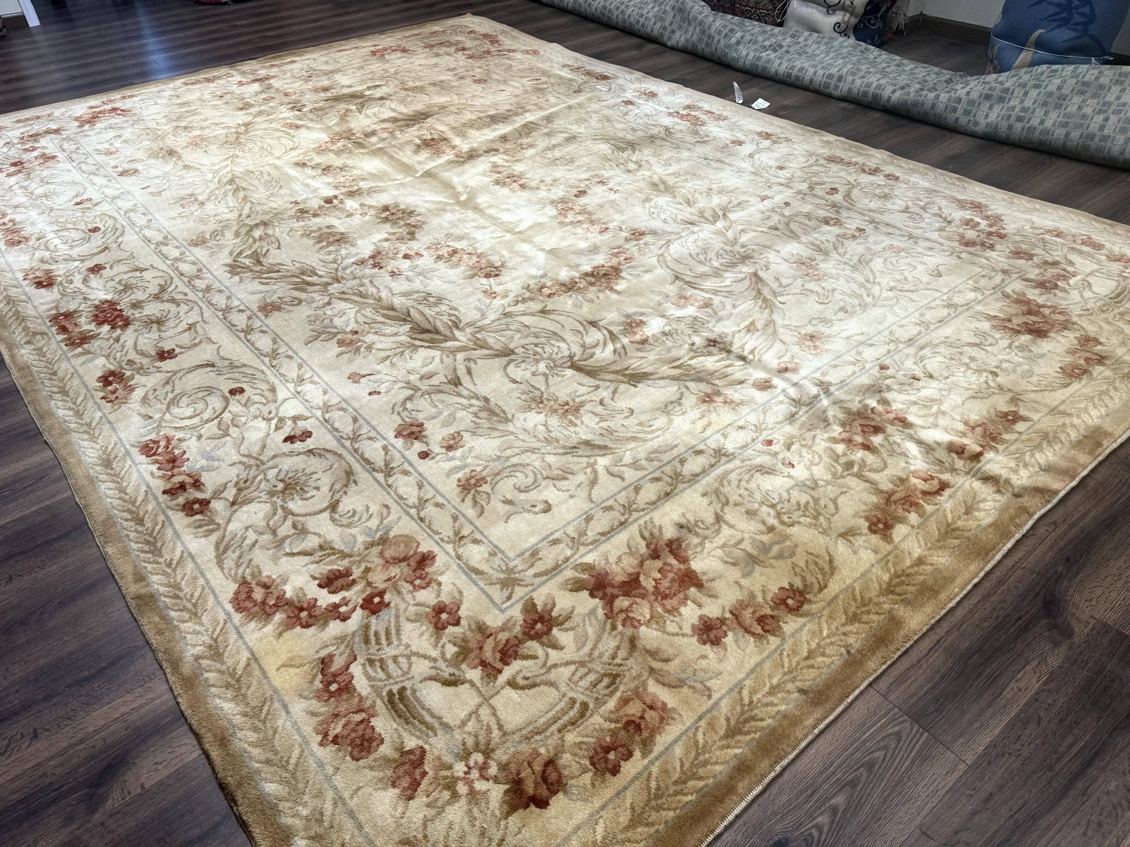 Chinese Aubusson Wool Rug 10x14, European Design, Thick Wool Pile