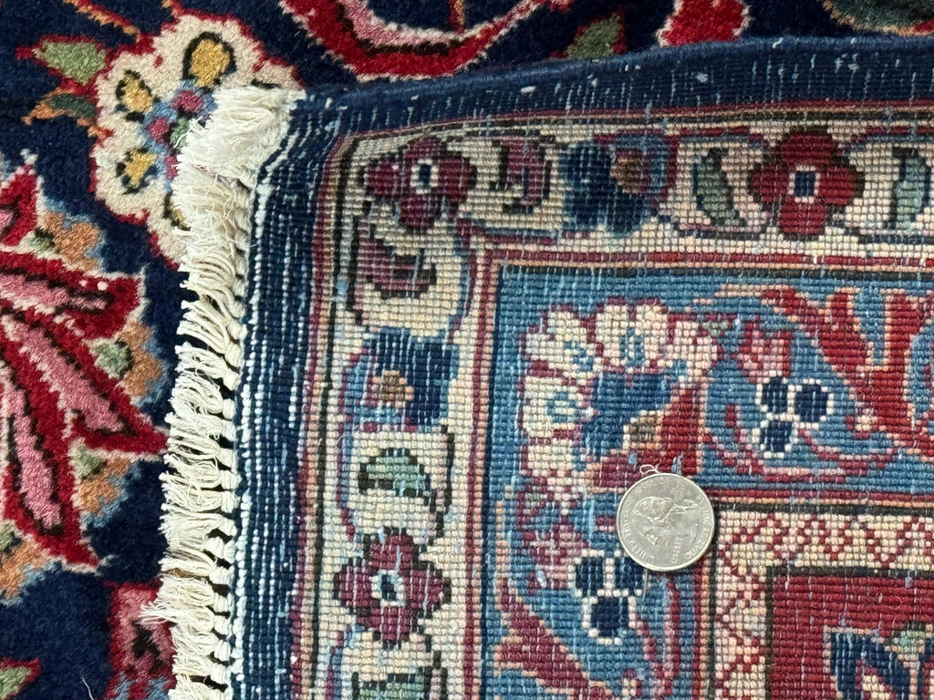 Navy Blue Persian Rug 9x12, Antique Persian Carpet, Kork Wool, 200 KPSI, Persian Kashan Rug