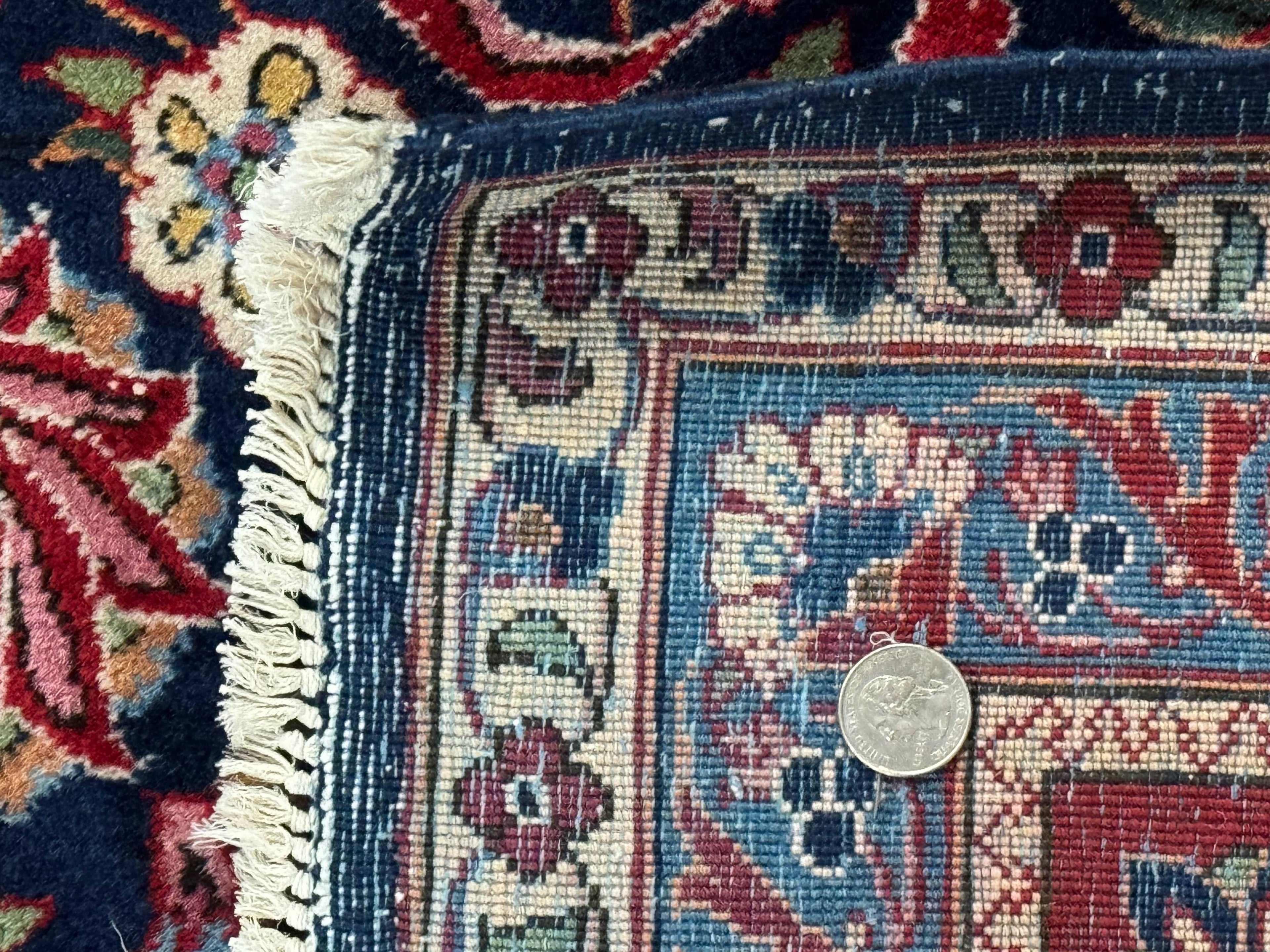 Navy Blue Persian Rug 9x12, Antique Persian Carpet, Kork Wool, 200 KPSI, Persian Kashan Rug