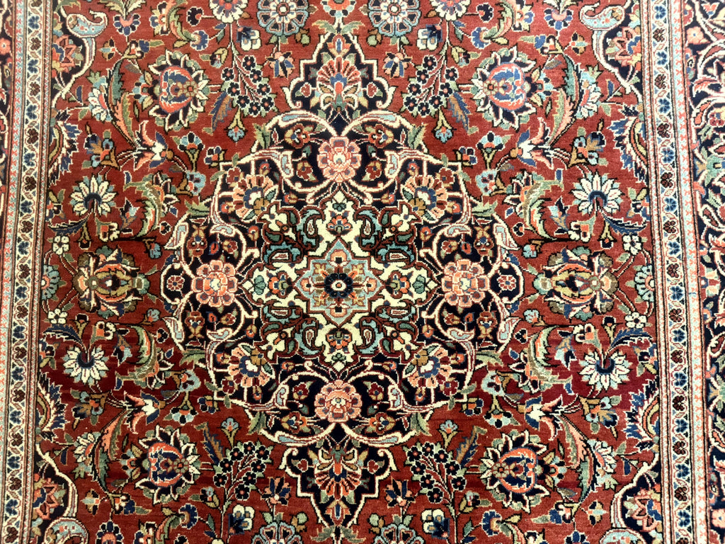 Persian Kashan Rug 4x7, Red, Floral Medallion, Vintage, Wool