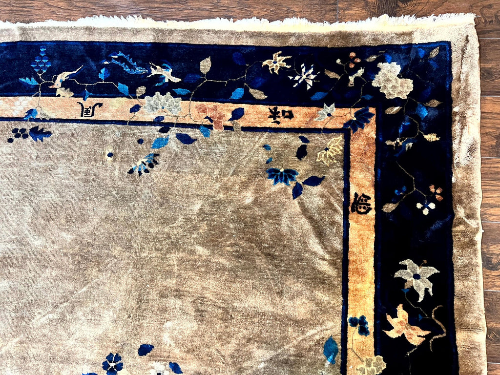 Antique Chinese Wool Rug 10x13, Large 1920s Peking Carpet, Handmade