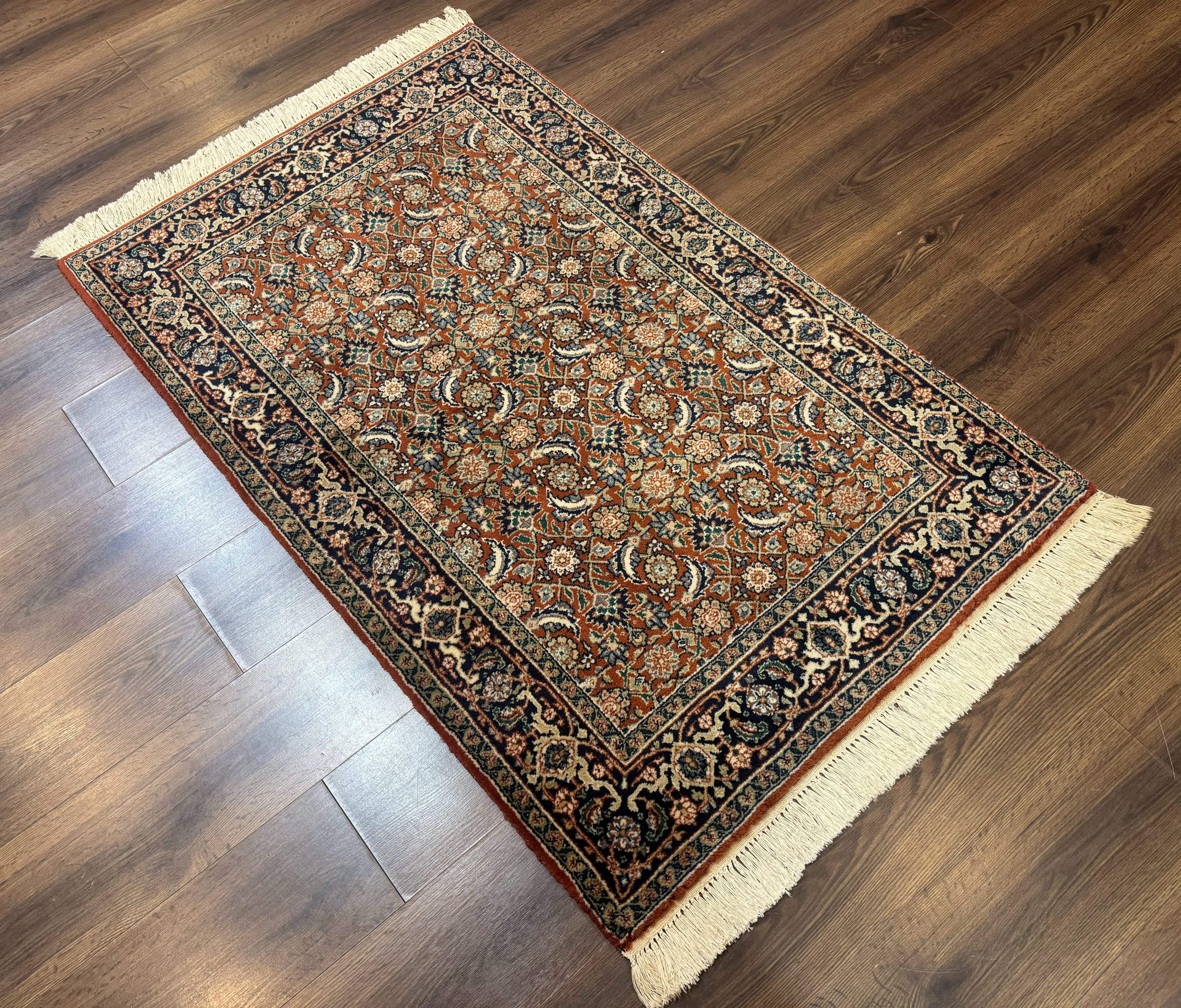 Indo Persian Bijar Rug 3x5, Red and Navy Blue, Allover Pattern, Fine Hand Knotted Wool Carpet