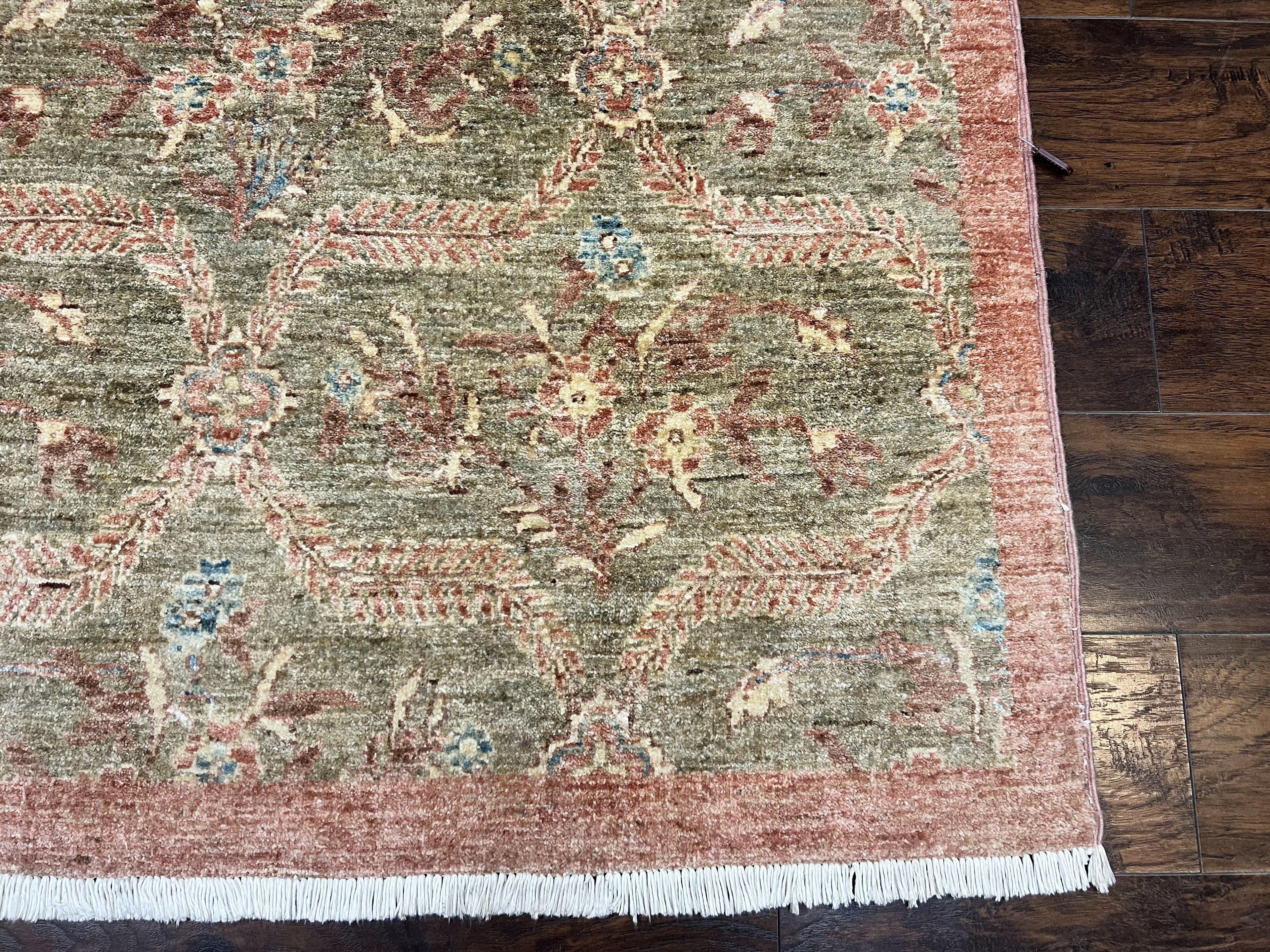 Large Modern Pakistani Rug 9x12, Handmade Wool Carpet, Peshawar Rug, Hand Knotted Oriental Rug, Contemporary, Floral, Light Green