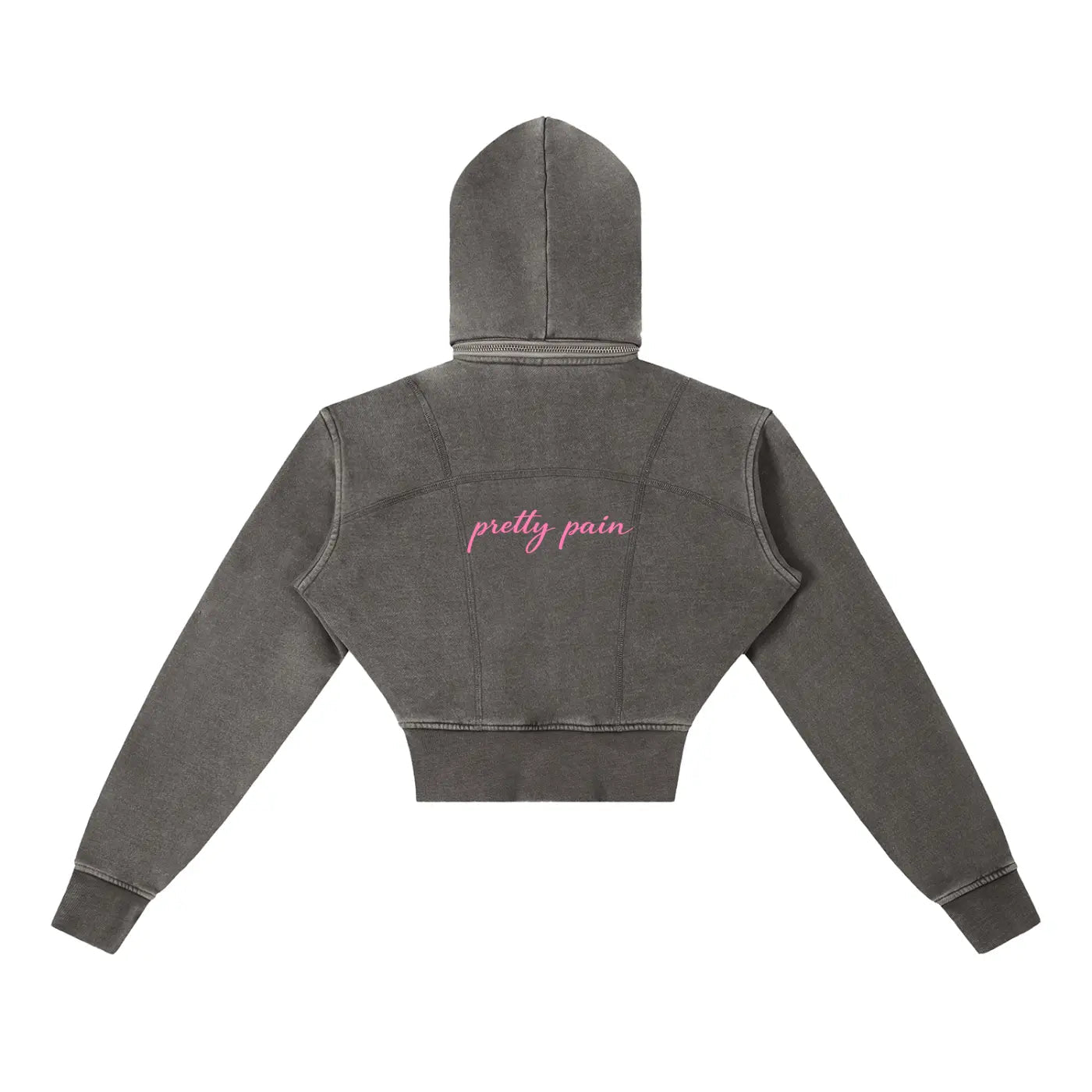 Vintage Washed PRETTY PAIN Cropped Fleece Hoodie
