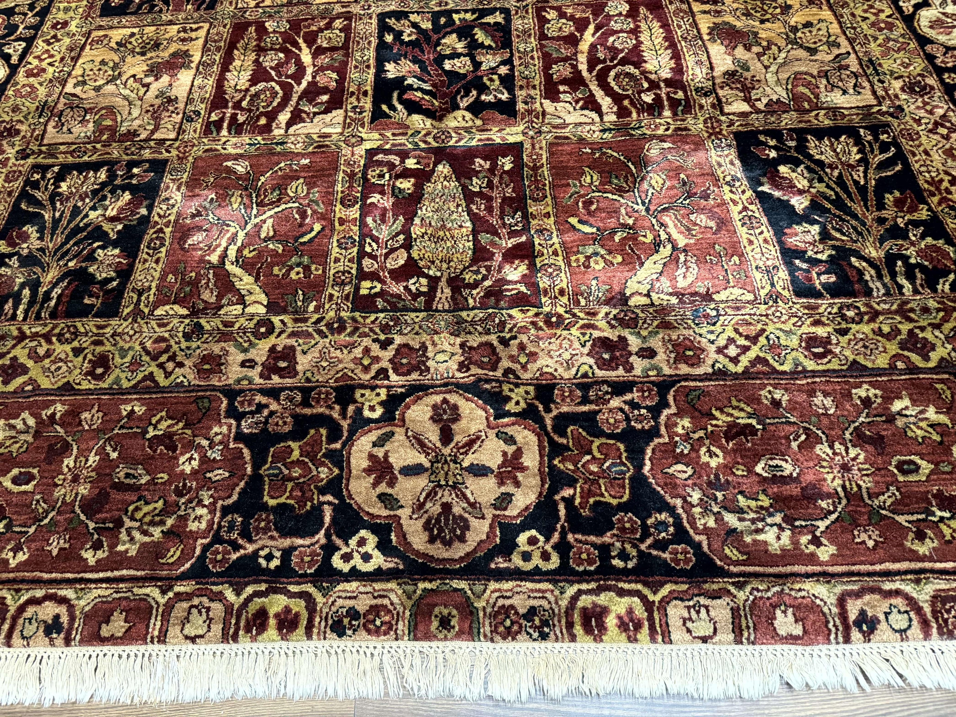 Indo Persian Rug 9x12, Bakhtiari Panel Design, Multicolor, Soft Wool Pile