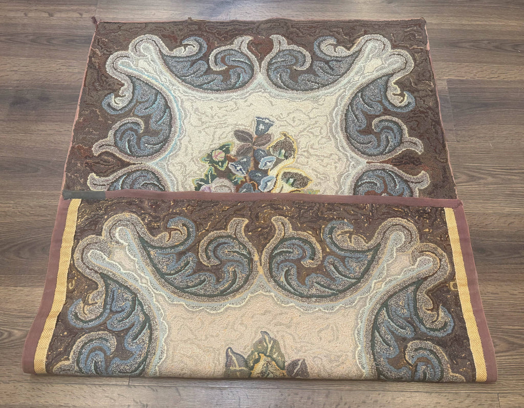 Antique American Hooked Rug 3 x 4.6, Vintage, Floral
