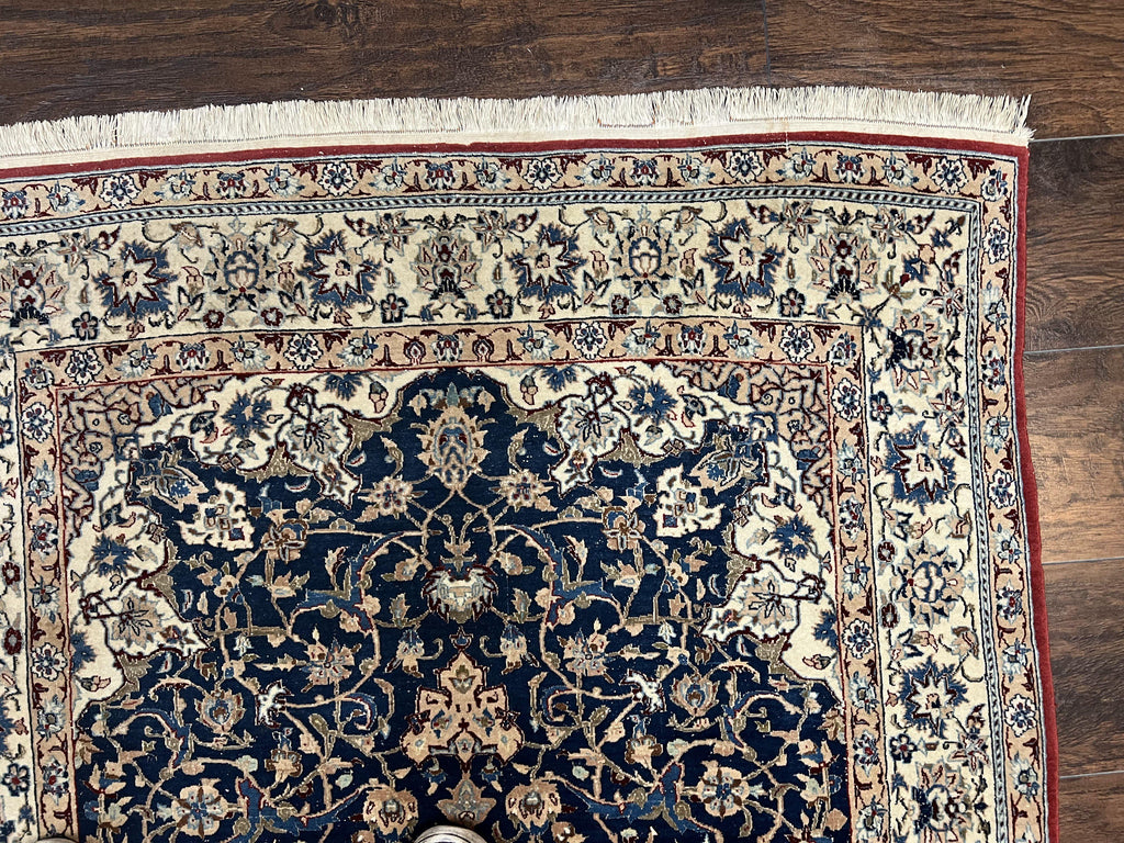 Super Fine Persian Nain Rug 3.6 x 5.4, Navy Blue and Ivory, 700 KPSI