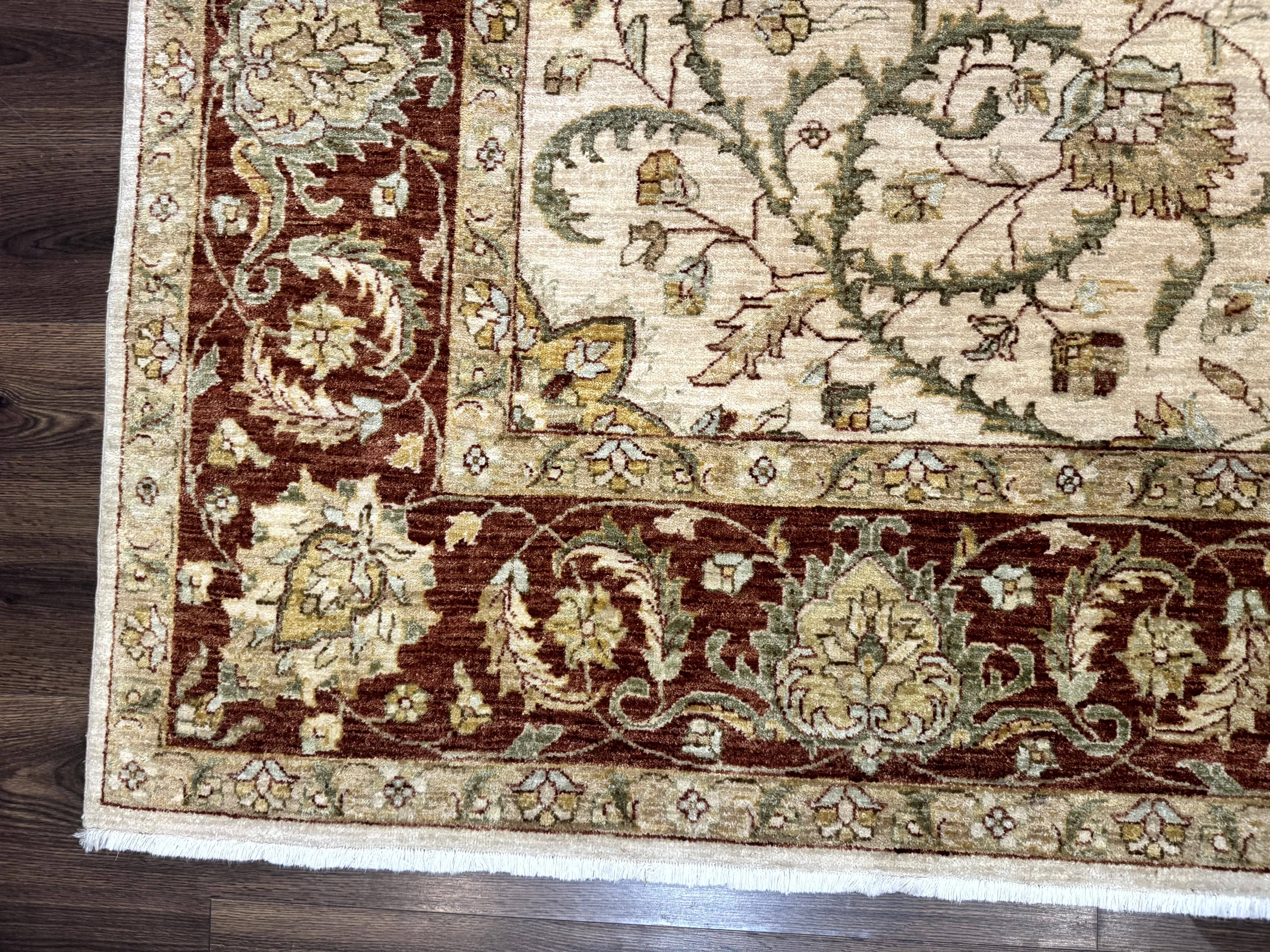 Pakistani Rug 9x12, Floral Allover Peshawar Carpet, Chobi, Beige and Rust Red, Traditional