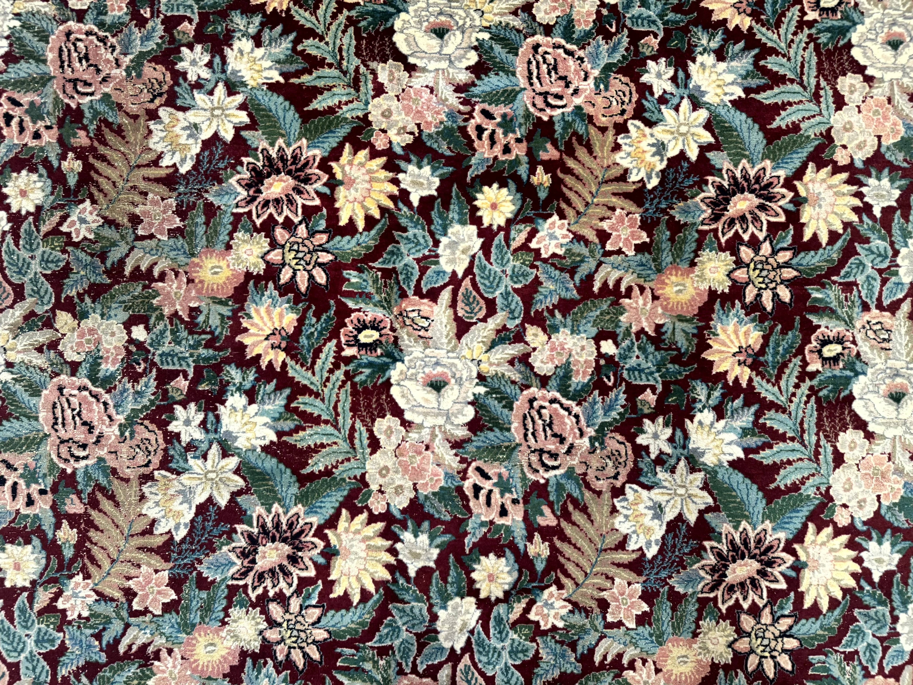 Pakistani Rug 9x12 William Morris Maroon Vintage Floral Wool