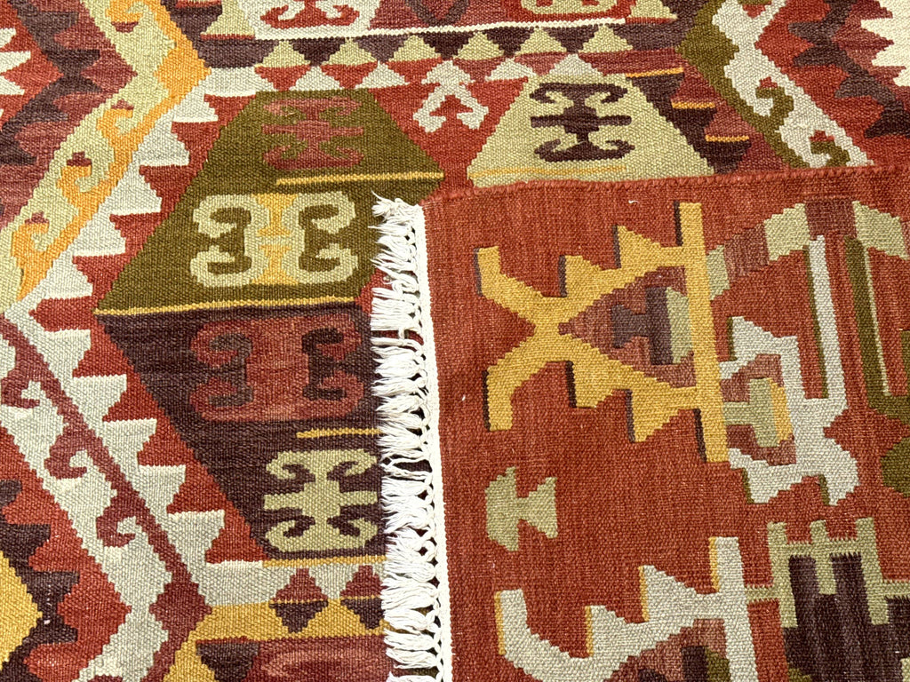 Turkish Kilim Rug 8x10, Geometric Design, Large Kilim Carpet