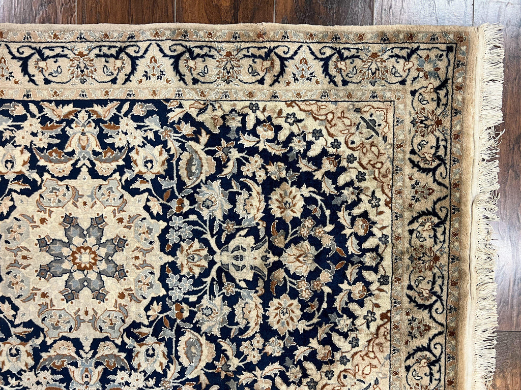 Persian Nain Rug 3x5, Floral Medallion Oriental Carpet, Very Fine Hand Knotted Handmade Wool and Silk Highlights Rug, Vintage Semi Antique