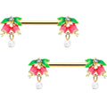 14G 9/16 Clear CZ Gem Gold Hue Bell Flower Barbell Nipple Ring Set