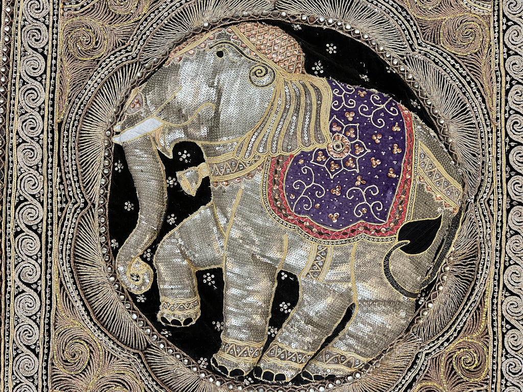 Indian Embroidery 3x3, Elephant Design, Detailed Needlepoint, Beadwork