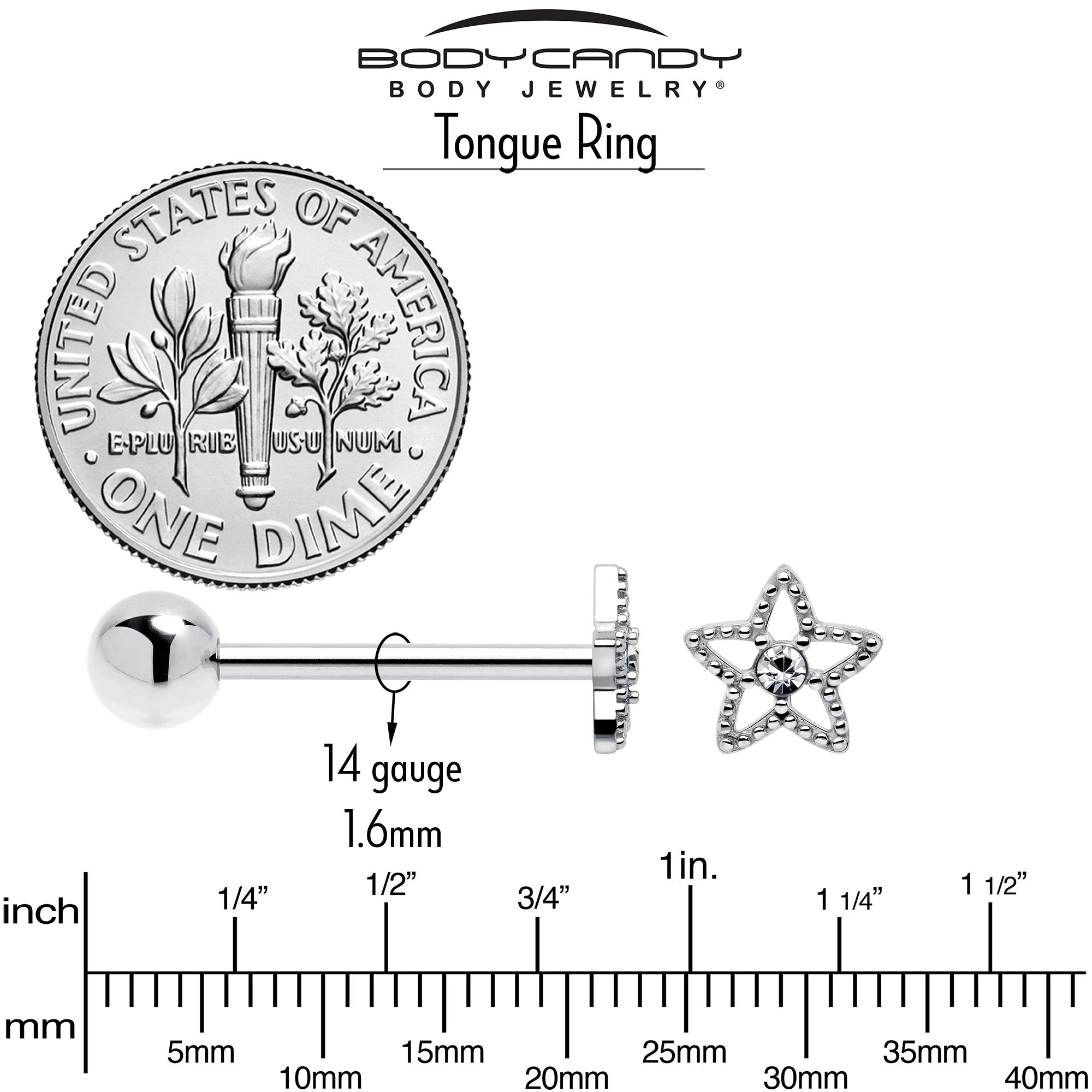 Clear Gem Star Texture Barbell Tongue Ring