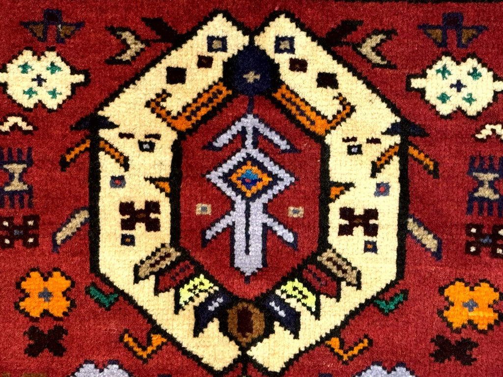 Small Persian Tribal Rug, Red and Ivory, Baluch Rug