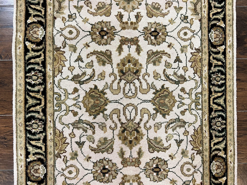 Small Indo Mahal Rug 2.5 x 4, Wool Indian Oriental Carpet, Hand Knotted Handmade Vintage Traditional Rug, Beige Tan Black