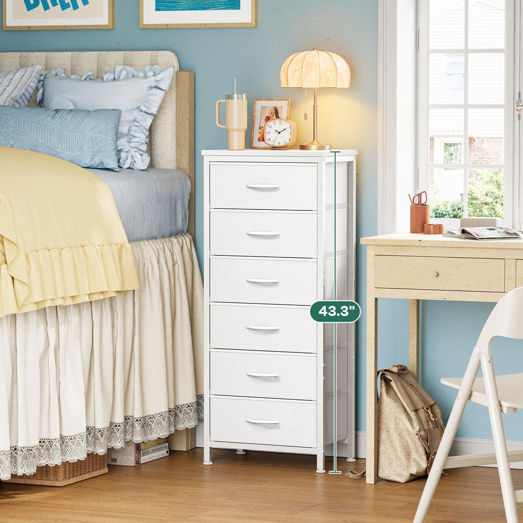 Huuger 43.3" 6 Drawer Fabric Dresser White Metal Frame Bedroom Storage