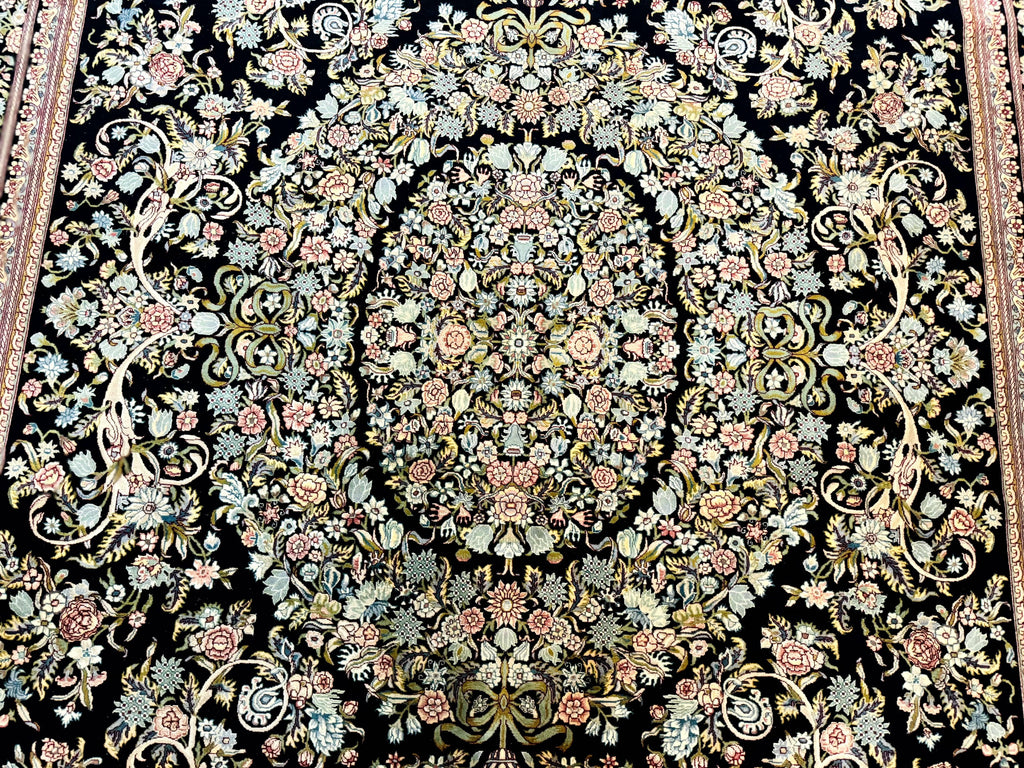 Pak Persian Rug 9x12, Highly Detailed Fine 260 KPSI, Floral, Handmade Traditional Carpet, Black