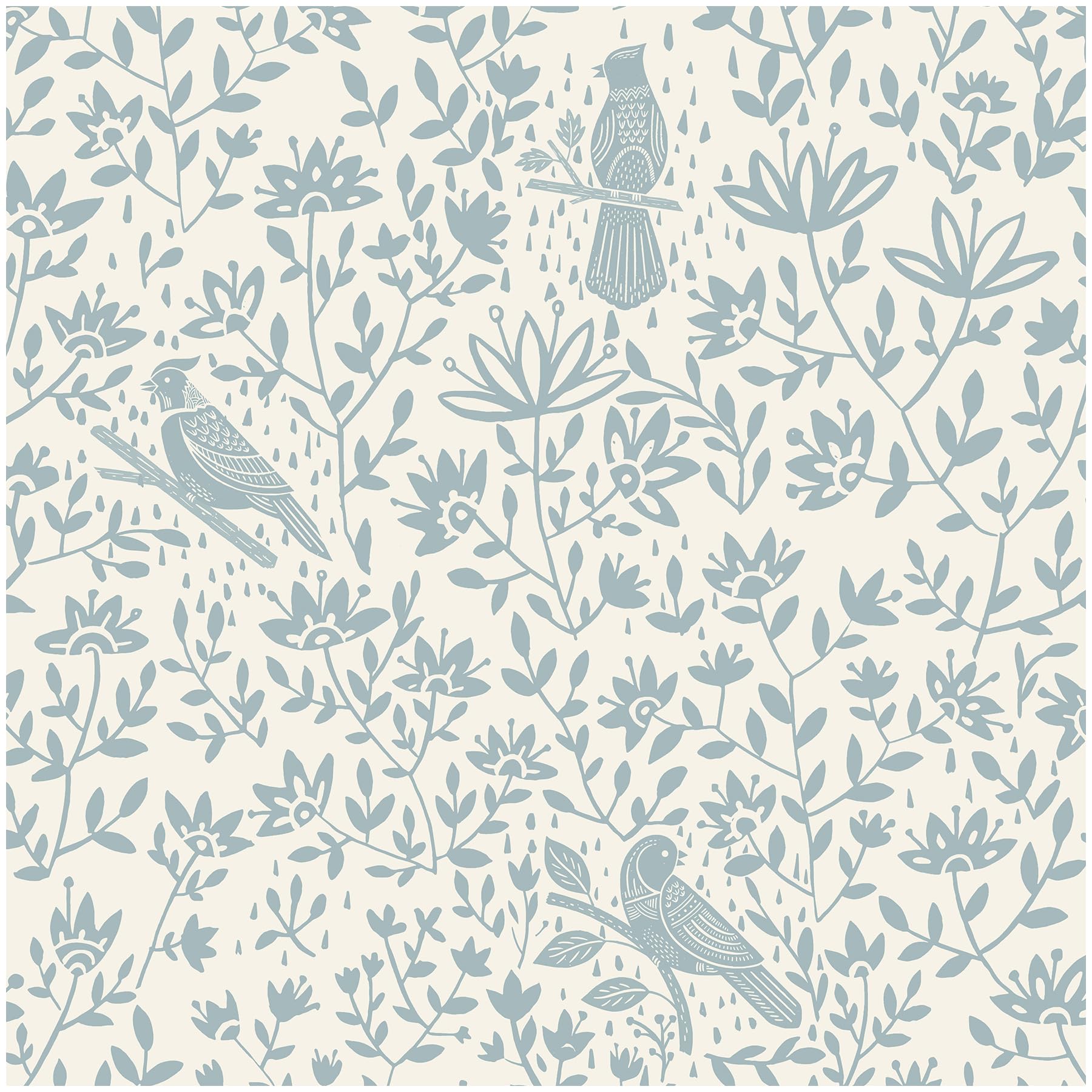 HELLKIT Peel Stick Wallpaper Blue Beige Bird 17.3x78.8in Vinyl Roll
