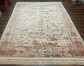 Large Turkish Silk Rug 8x10, Ivory, Hunting Design, Bamboo Silk, New