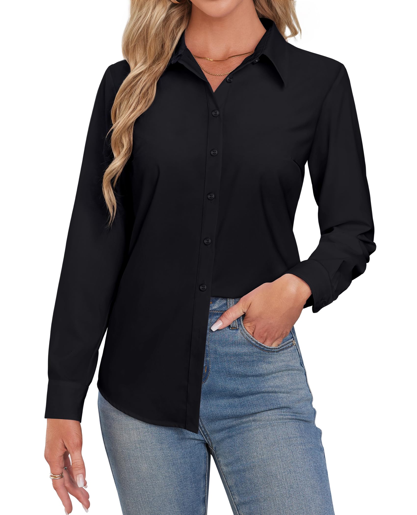 Gleeivy Womens Button Down Dress Shirt Long Sleeve Fitted Black Size XL