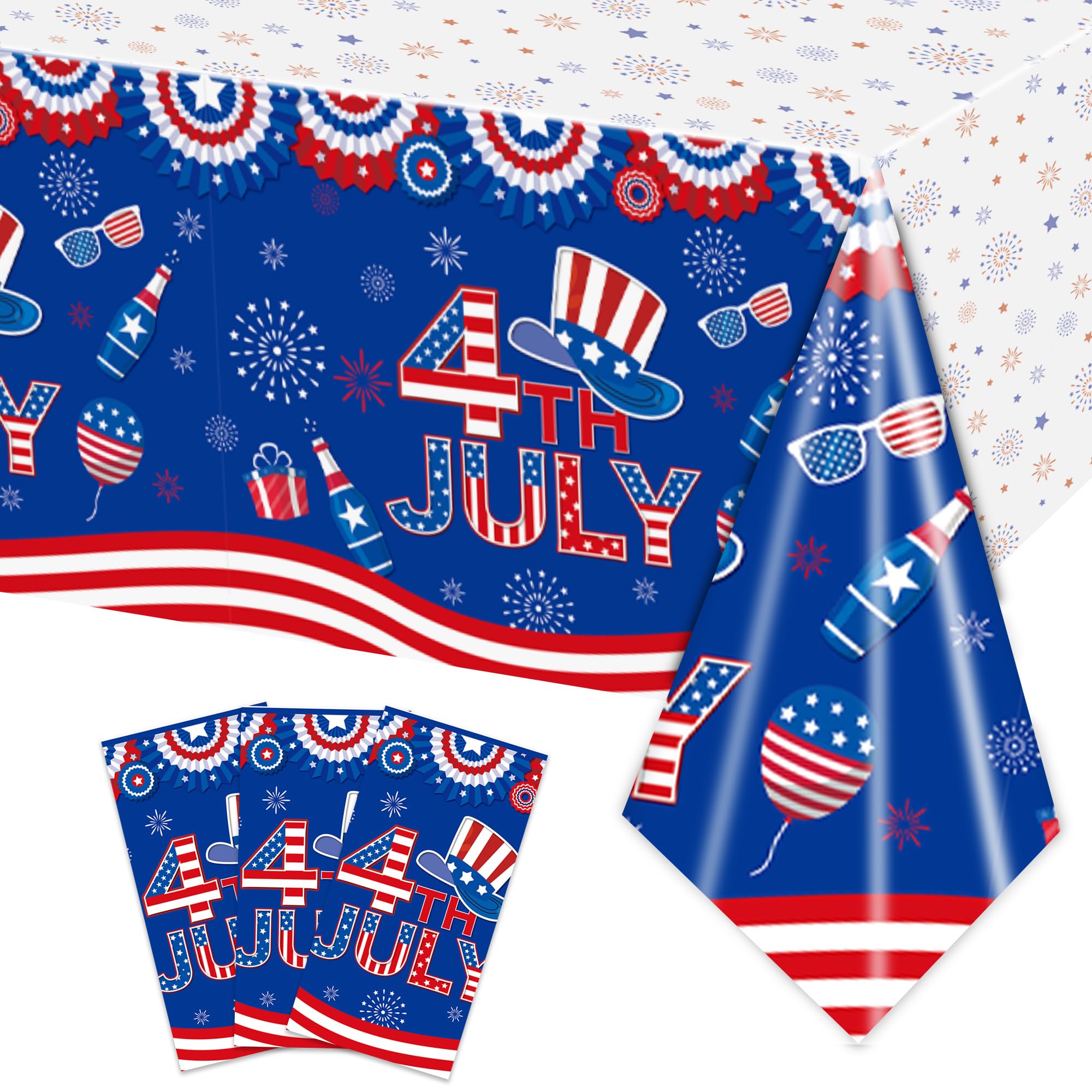 Rejoice Bunny 3-Pack 4th of July Disposable Tablecloths 54x108 Inches Plastic