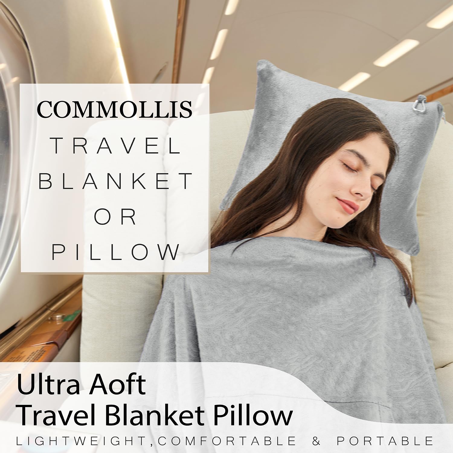 Commollis 2-in-1 Travel Blanket & Pillow Lightgray Compact Warm All-Season