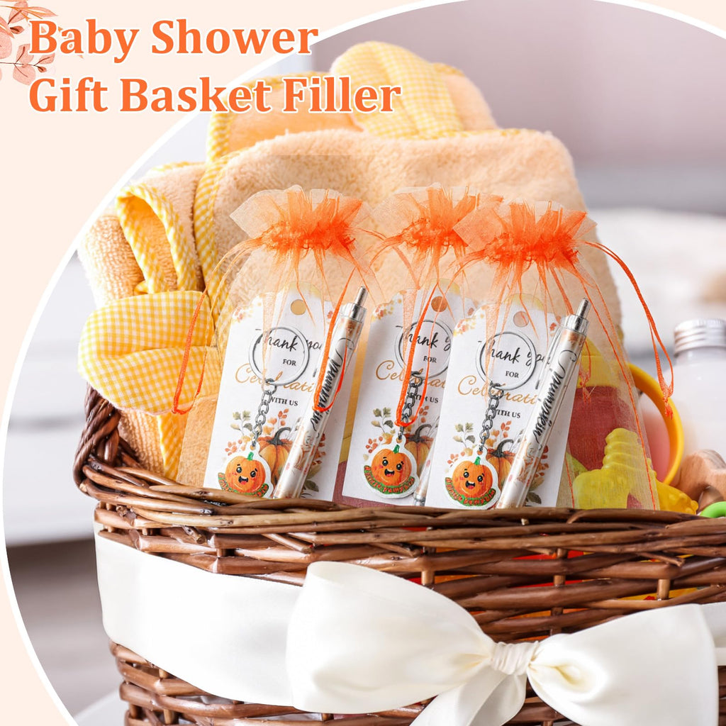 AmazingSpark 36 Sets Fall Baby Shower Favors Pumpkin Pens Keychains Orange